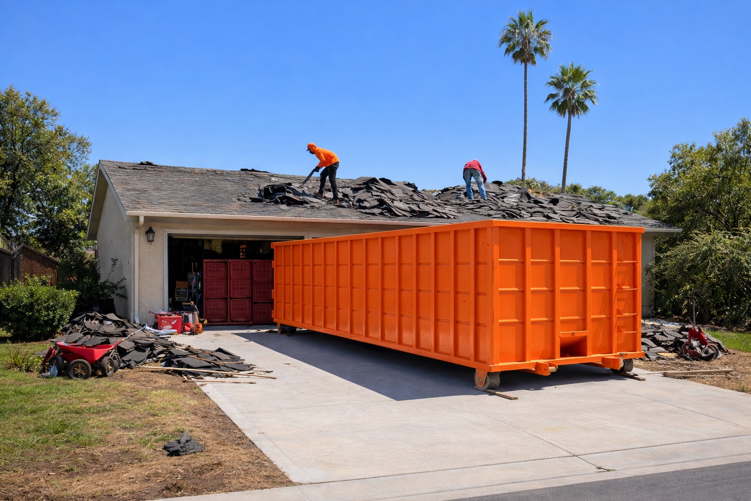Dumpster used for roofing cleanup